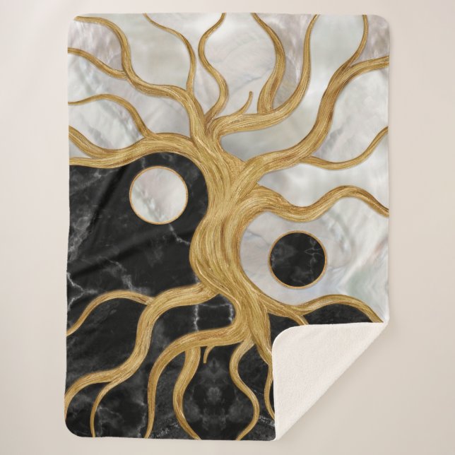 Manta Sherpa Yin Yang Tree of life - Marbles and Gold (Anverso)