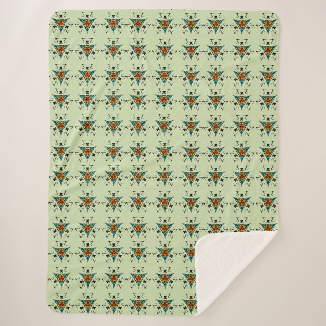 Manta Sherpa Zen Verde Tribal (Anverso)