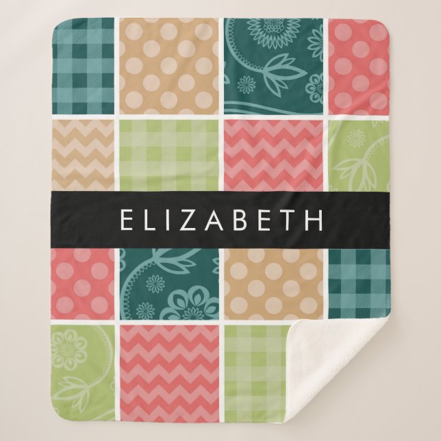Manta Sherpa Zigzag, Chevron, Gingham, Puntos Polka, Tu Nombre (Anverso)