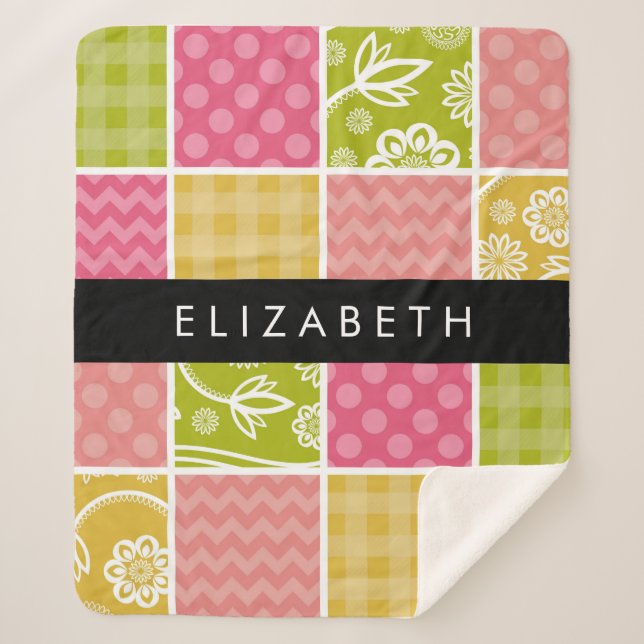 Manta Sherpa Zigzag, Chevron, Polka Dots, Gingham, Su Nombre (Anverso)