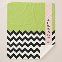Manta Sherpa Zigzag negro y blanco, chevron, verde, tu nombre