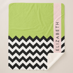 Manta Sherpa Zigzag negro y blanco, chevron, verde, tu nombre