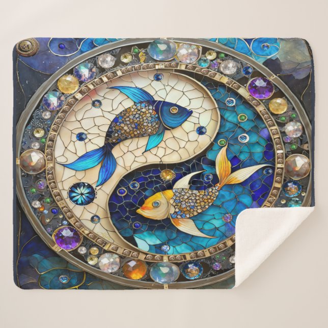 Manta Sherpa Zodiac - Pisces Fish Yin y Yang (Anverso (horizontal))