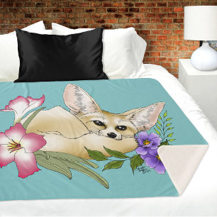 Manta Sherpa Zorro Fennec Flores Rosadas Purpura Lindas Botánic