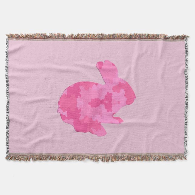 Manta Silueta de camuflaje rosa Bunny Throw Blanket (Anverso)