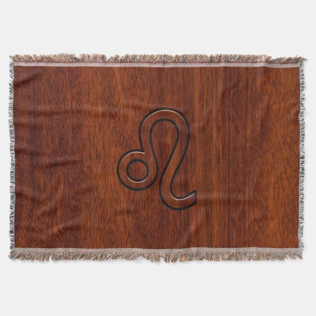Manta Símbolo Leo Zodiac en estilo de madera de Mahogany (Anverso)