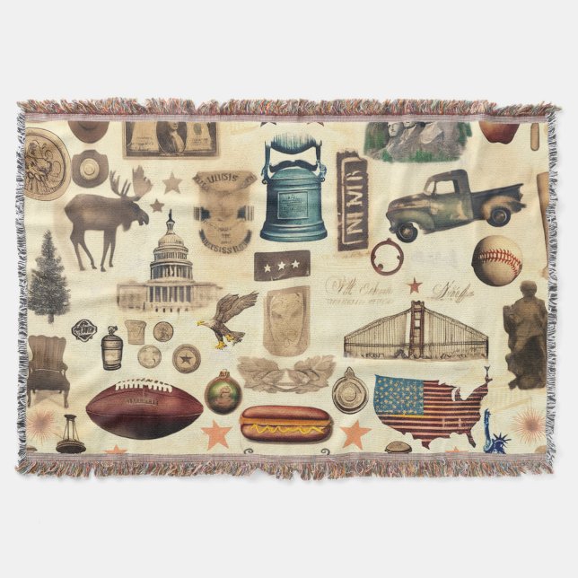 Manta Símbolos nacionales vintage y nostálgicos de Estad (Anverso)