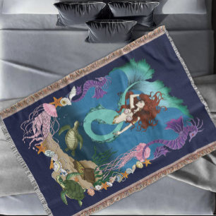 Manta Sirena Mística Fantasía Oceánica Azul Vida Marina
