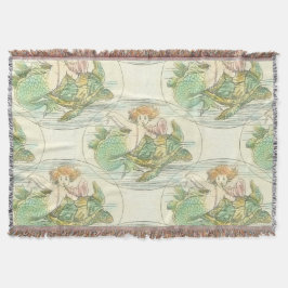 Manta Sirenita vintage con patrón náutico de tortuga mar