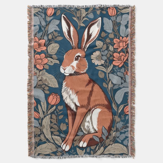 Manta Sitting Hare William Morris Inspiren Floral (Frente vertical)
