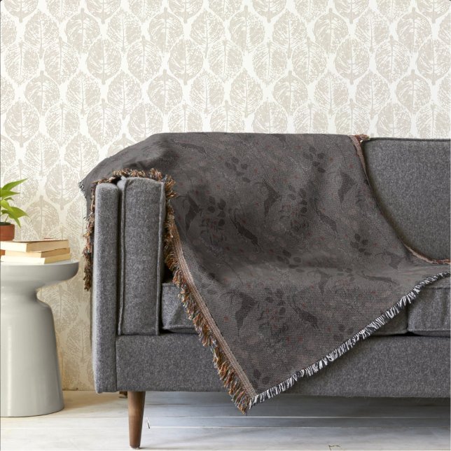 Manta Sofisticado Taupe Scandi-Modern Winter Botanical (Cosy Interior with this Elegant Beige Modern Botanical Hydrangea Ogee Wallpaper)
