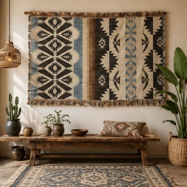 Manta Southwestern Aztec Geometric Pattern in Black (Subido por el creador)