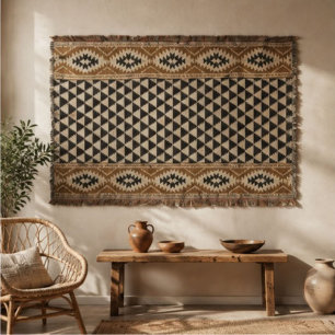 Manta Southwestern Tribal Black Cream Tan Aztec