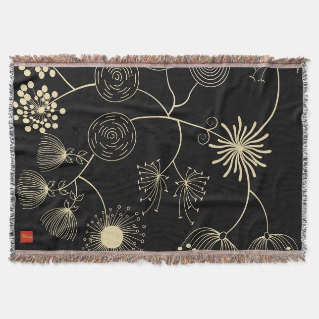 Manta "Spread of Love" Golden Black Abstract Flowers (Anverso)
