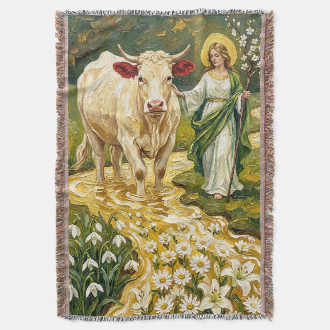 Manta St. Brigid y la vaca blanca (Imbolc) (Frente vertical)