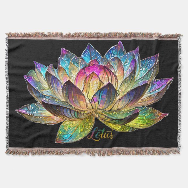 Manta Stained Glass Colorful Lotus Flower on Black (Anverso)