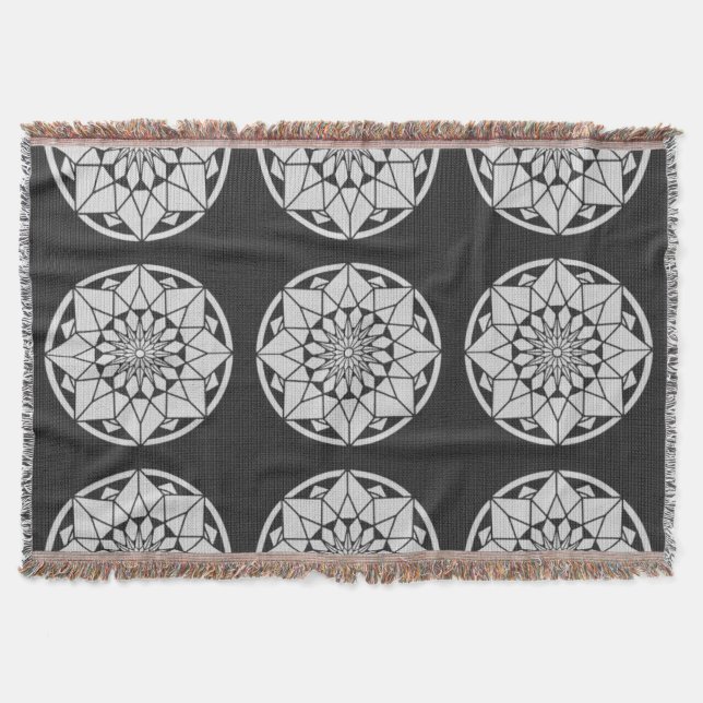 Manta Star Mandala tejiendo blanco y negro (Anverso)