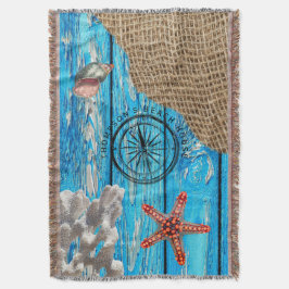 Manta Starfish Rústico Nautical Blue Wood