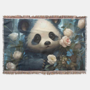 Manta Suave oso panda entre Rosas de la selva
