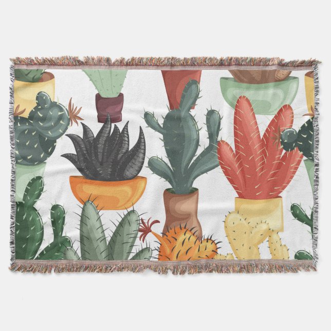 Manta Suculentos, cactús: lindo patrón floral. (Anverso)