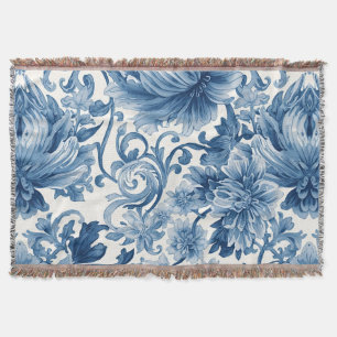 Manta Sueños Azules Chinoiserie de Acuarela Floral Bla
