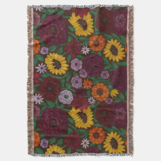 Manta Surprise Song Piano Flowers Painted Boho Floral (Frente vertical)