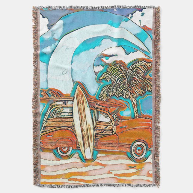 Manta Tablas hawaianas Woodie de la playa (Frente vertical)
