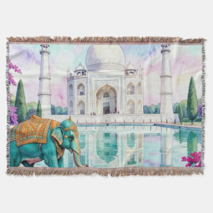 Manta Taj Mahal y acuarela de elefante