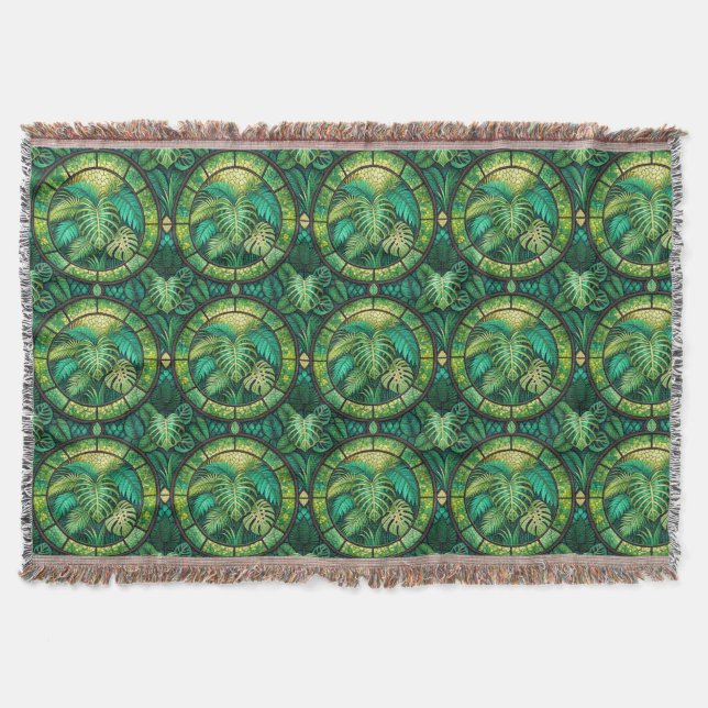 Manta Tapestry featuring a pattern of green tropical  (Anverso)