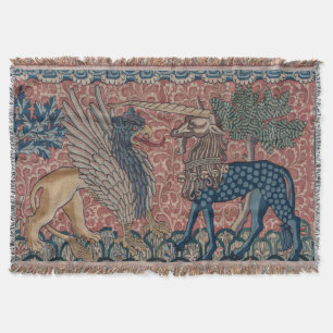 Manta Tapiz medieval de grifo y unicornio