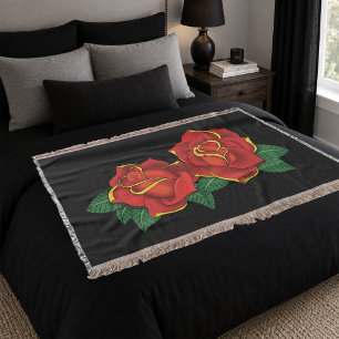 Manta Tatuaje de Rosas Tradicionales Rojas Intensas en N