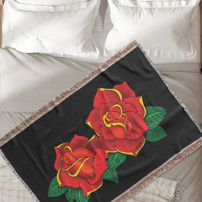 Manta Tatuaje tradicional de rosas rojas negrita (Subido por el creador)