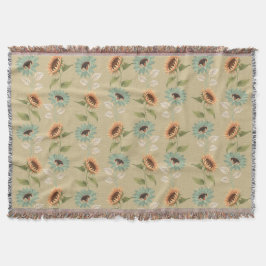 Manta Teal and Gold Sunflower Throw Blanket