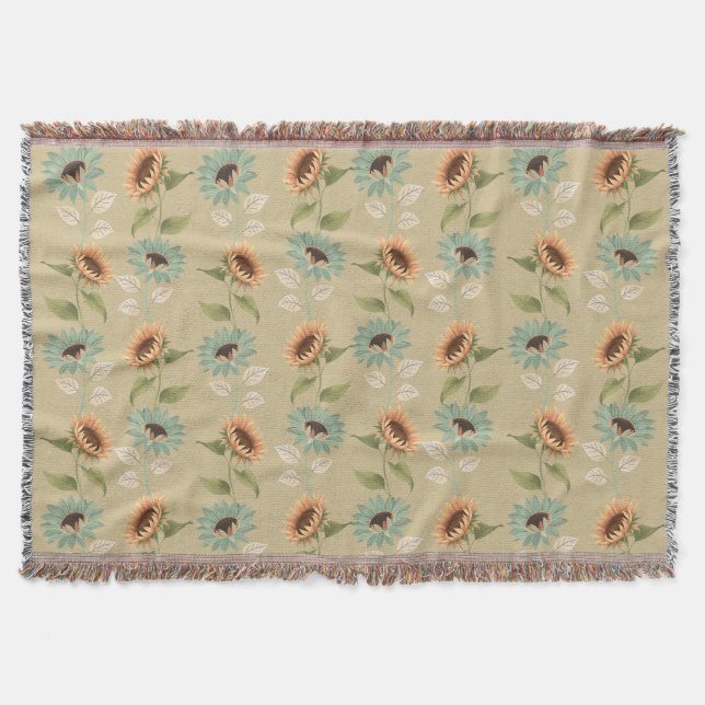 Manta Teal and Gold Sunflower Throw Blanket (Anverso)