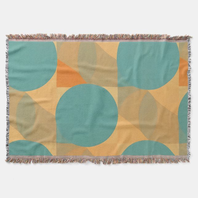 Manta Teal, Tan y Naranja en Patrón de Estilo Retro (Anverso)