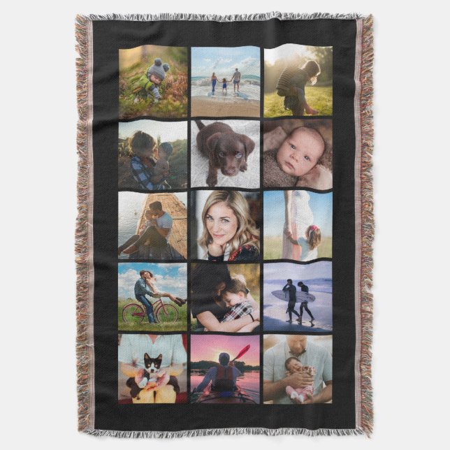 Manta Tejida 15 Collage de fotos cuadrado Keepsake negro (Frente vertical)