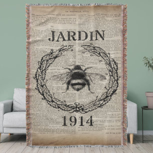 Manta Tejida abeja botánica moderna de campo francés