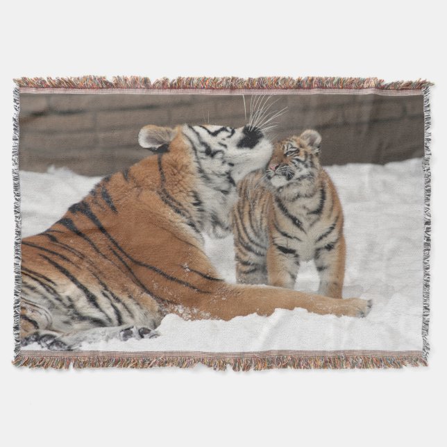 Manta Tejida Abrazos De Tigre Y Cubo (Anverso)