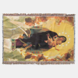 Manta Tejida Adoracion Blanket Jesus & Virgin Mary & Angels