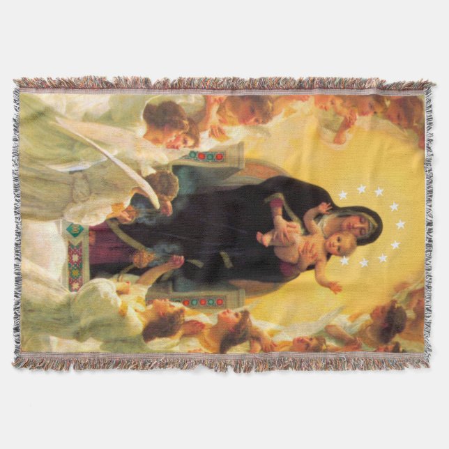 Manta Tejida Adoracion Blanket Jesus & Virgin Mary & Angels (Anverso)