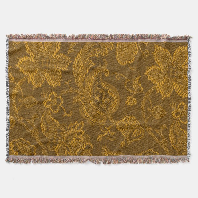 Manta Tejida Afgano floral del oro amarillo de la mostaza del (Anverso)