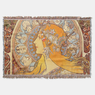 Manta Tejida Alfonse Mucha Zodiac Art Nouveau Mujer