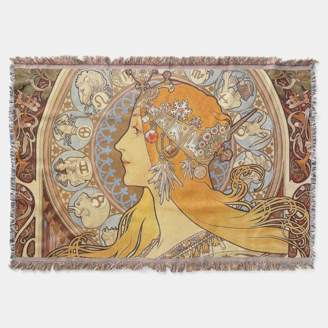 Manta Tejida Alfonse Mucha Zodiac Art Nouveau Mujer (Anverso)