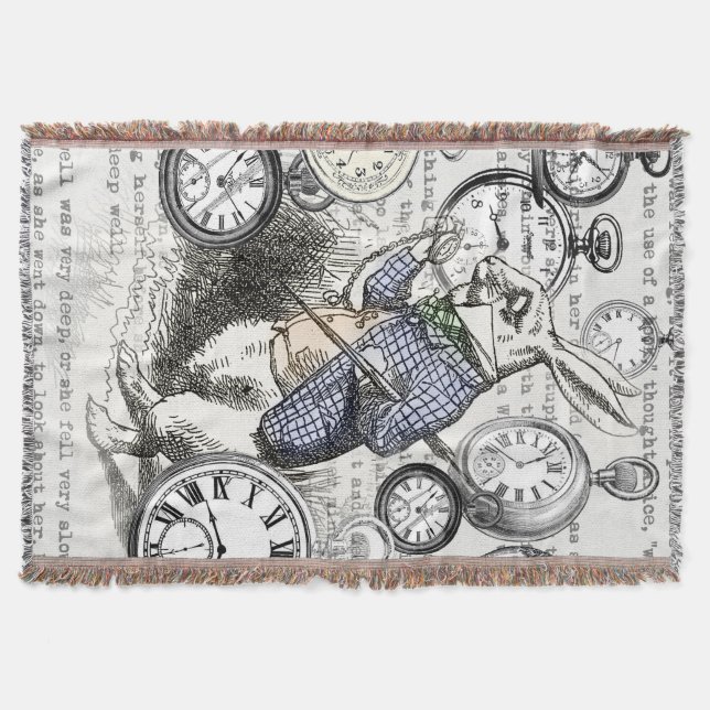 Manta Tejida Alicia de Conejo Blanco en Relojes de Maravilla (Anverso)