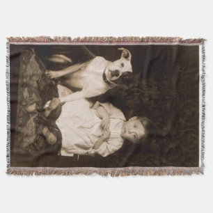 Manta Tejida alrededor de 1910 pitbull y baby RPPC