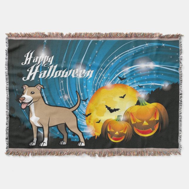 Manta Tejida American Pitbull Terrier Happy Halloween (Anverso)