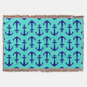 Manta Tejida Ancla Azul De La Marina En La Decoración De La Cos