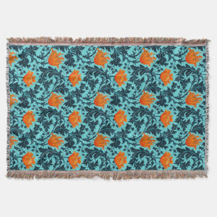 Manta Tejida Anémona, azules añiles y coral de William Morris
