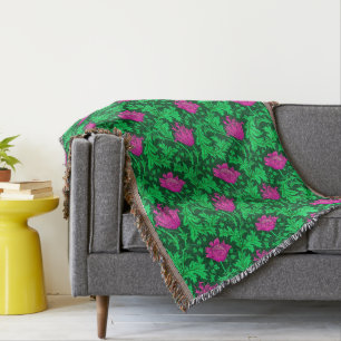 Manta Tejida Anémona de William Morris, verde esmeralda y