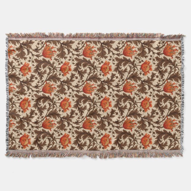 Manta Tejida Anémona William Morris, beige, marrón y óxido (Anverso)